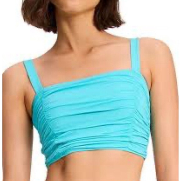 Kate Spade Solids Square Neck Shirred Bikini Top In River Blue Sz XL New - Picture 1 of 6